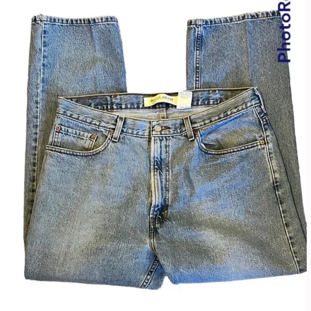 Levis 505 Mens 38 Jeans Straight Leg Denim Faded Distressed Red Tab 38x29